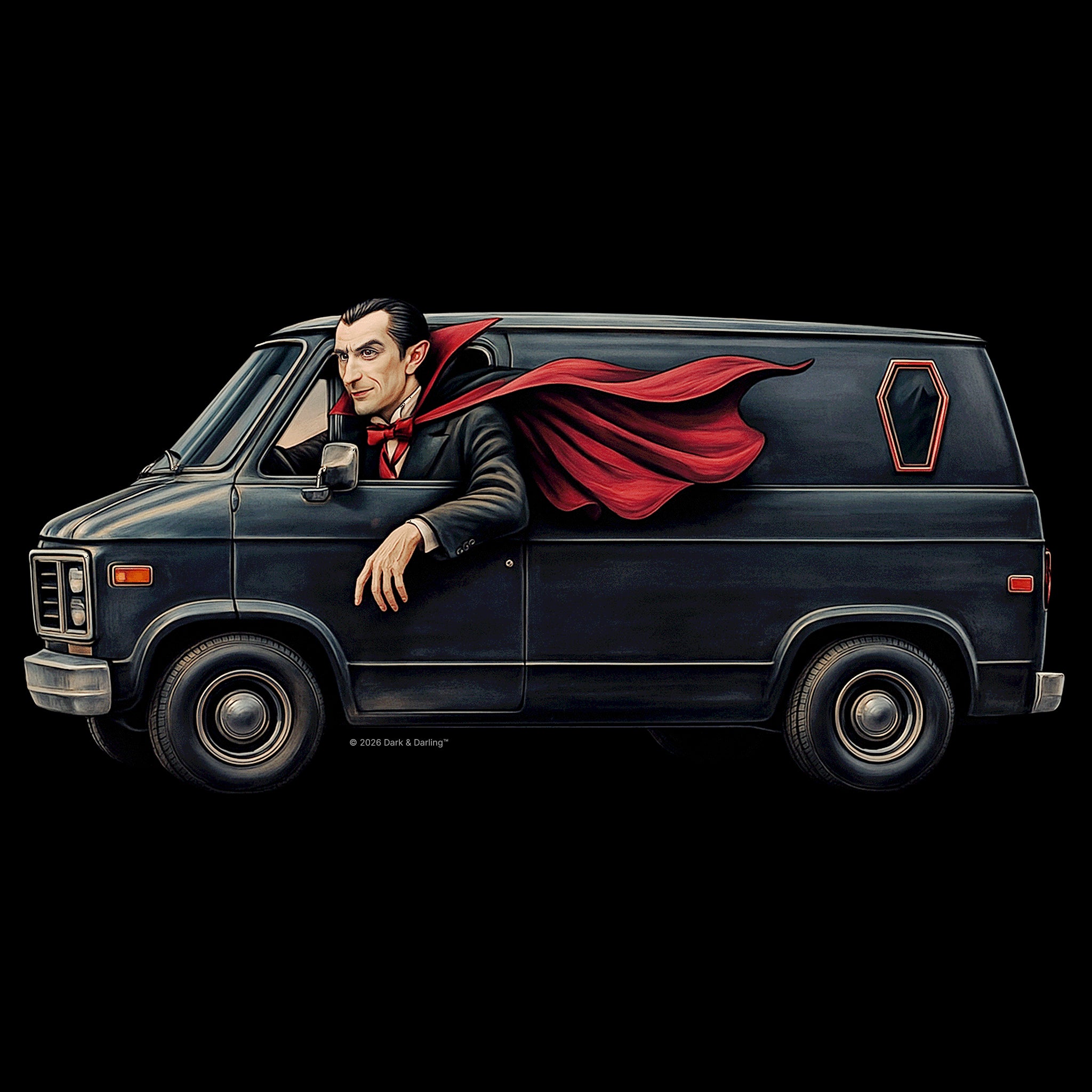 Dracula, Unisex Premium Vintage Graphic Van T-Shirt in Black