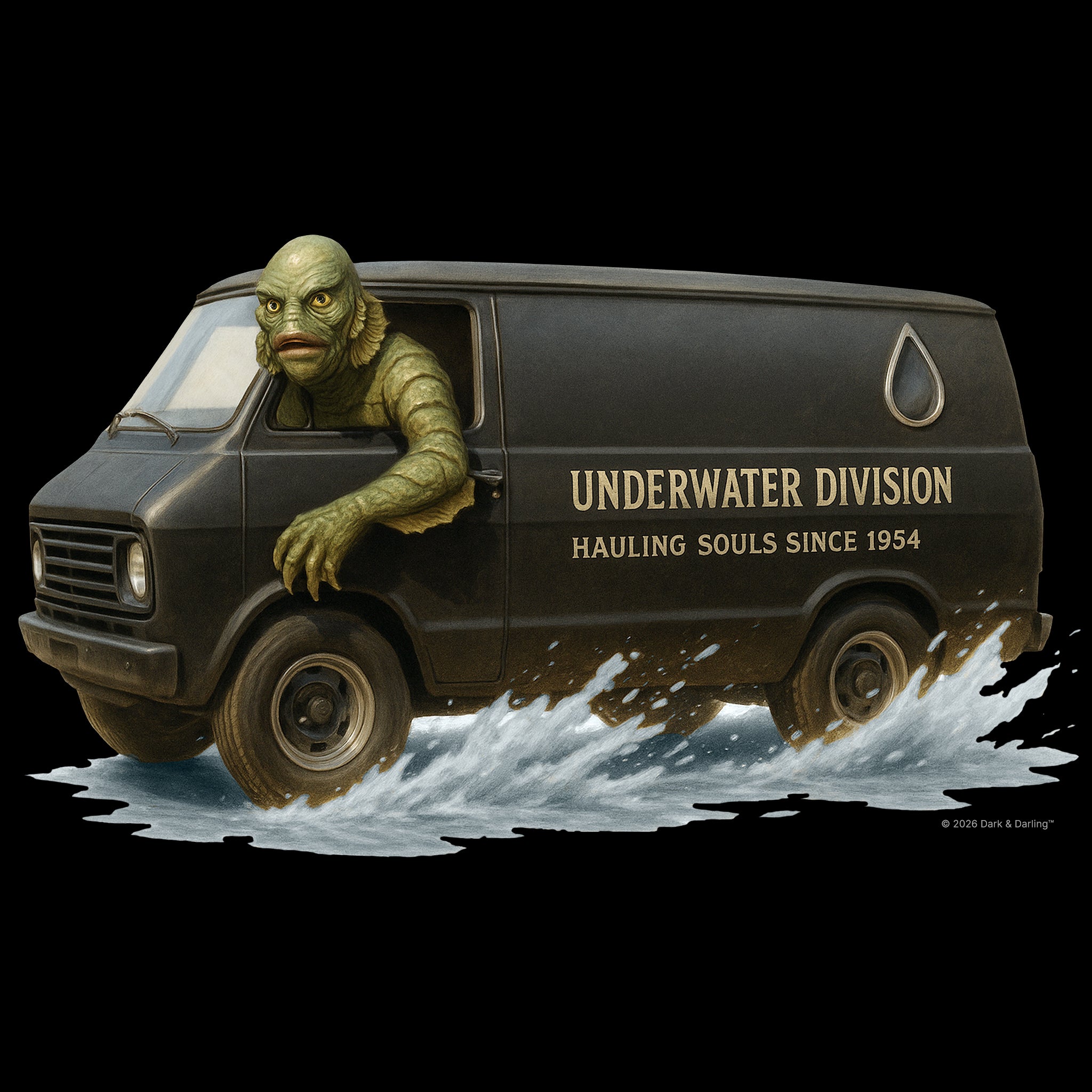 Creature from the Black Lagoon, Unisex Premium Vintage Graphic Van T-Shirt in Black